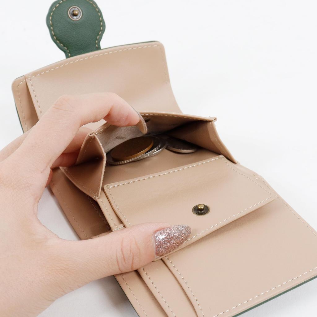 Chanfee Kompaktes Portemonnaie mit süßem Katzenkranz-Muster und geprägtem Gürtel für Damen, dreifach faltbar (Rosa)