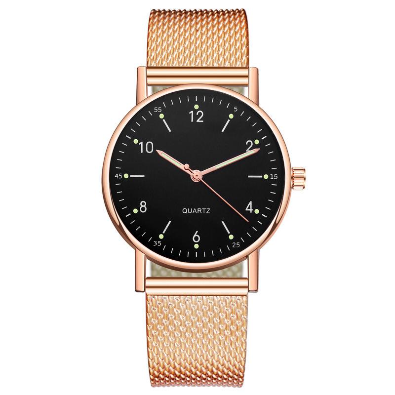 Modische leuchtende Uhr Damen-Kleber-Netzarmband Quarz-Uhr Damen-Uhr Nischen-Damen-Uhr