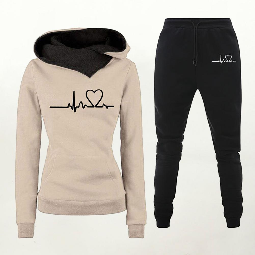 1 Set Women Tracksuit Suit Solid Color Comfortable Two-Piece Set Stylish Hooded Sweatshirt And Pants for Outdoor