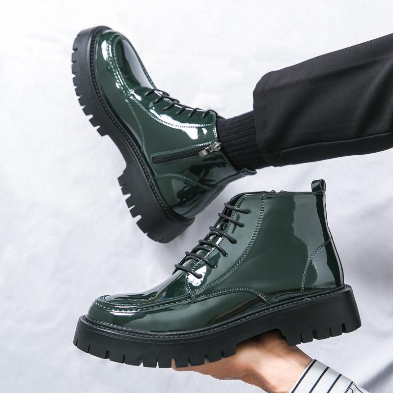

2024 winter new Martin boots men s high-top tooling boots trendy retro warm men s boots fashionable medium tube height increase 46 зелений