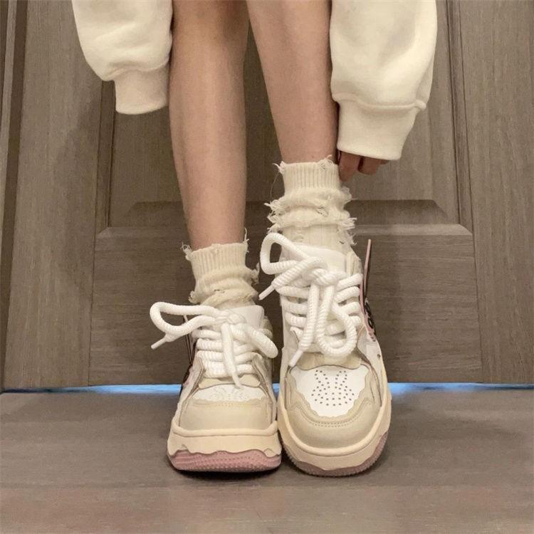 Cute Rabbit Little White Shoes Women's 2025 New Autumn Ins Tide Student Thick-soled Hundred U with Niche Design Board Shoes