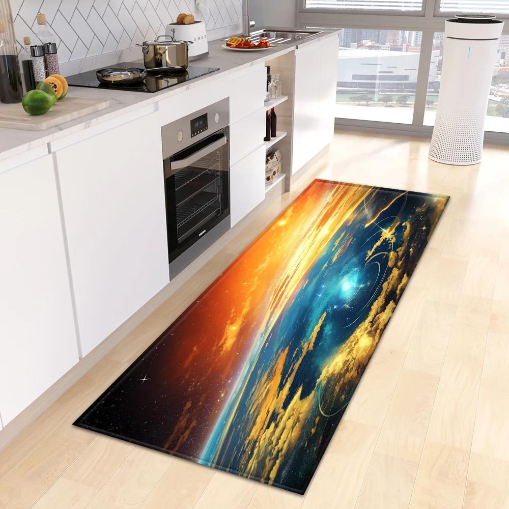 Starry Sky 3D Kitchen Rug Home Living Room Bedroom Balcony Floor Decor Carpet House Hallway Entrance Door Bath Non-Slip Foot Mat