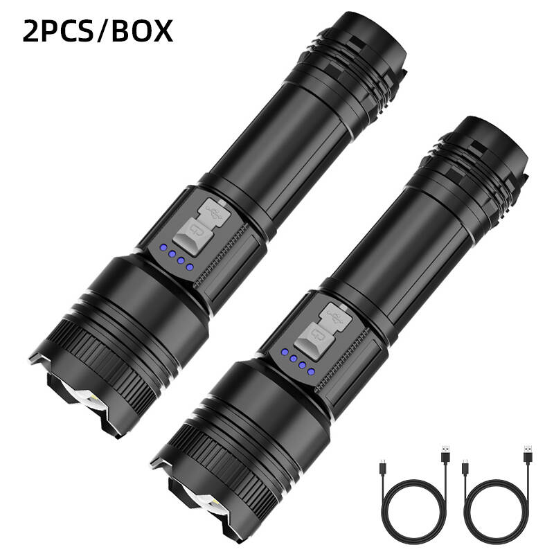 Strong and ultra bright long-range flashlight with adjustable zoom and multiple levels of focus, floodlight, and long-range lase