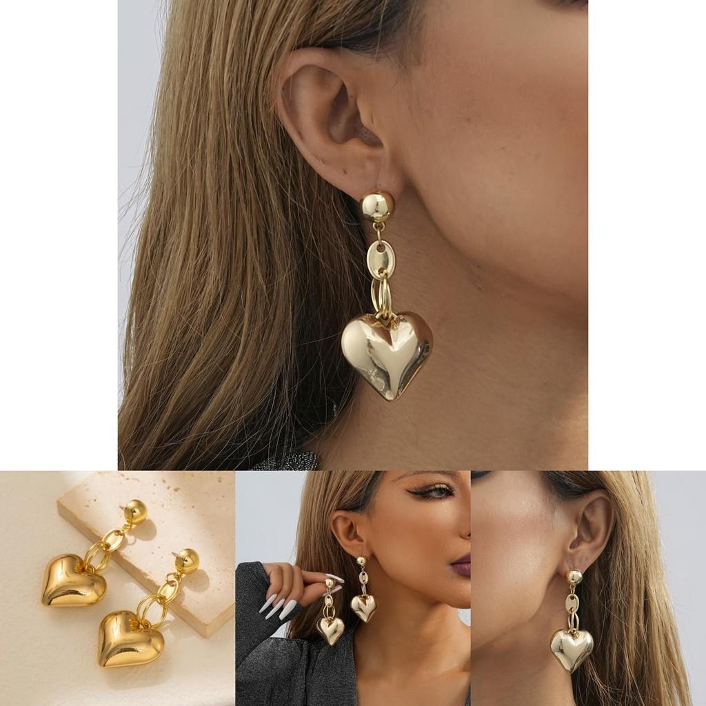 Heart Gold Trendy Pendant Earrings Vintage Geometric Heart Studs Fashion Street Style