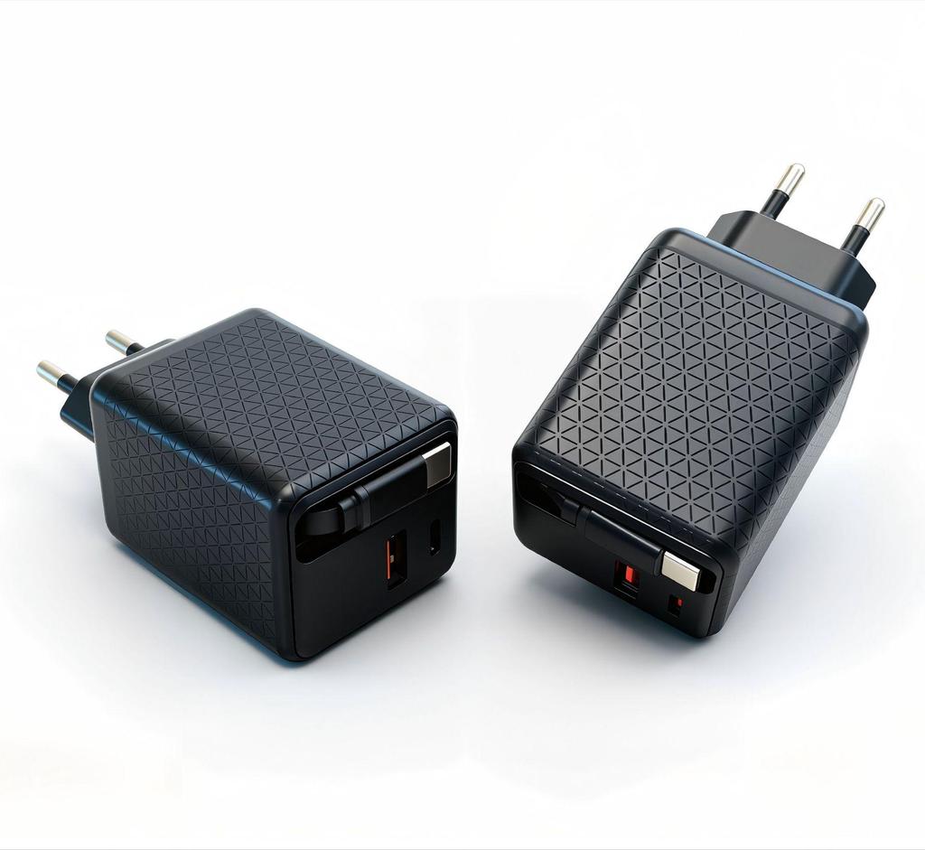 65W GaN-Ladegerät mit einziehbarem Kabel, Multi-Port-Schnellladegerät für Handys & Tablets.