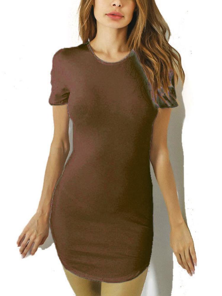 

Сексуальное элегантное платье с коротким рукавом однотонное облегающее платье женское с круглым вырезом мини обтягивающее платье клубная вечеринка Vestidos XXL темно-коричневого