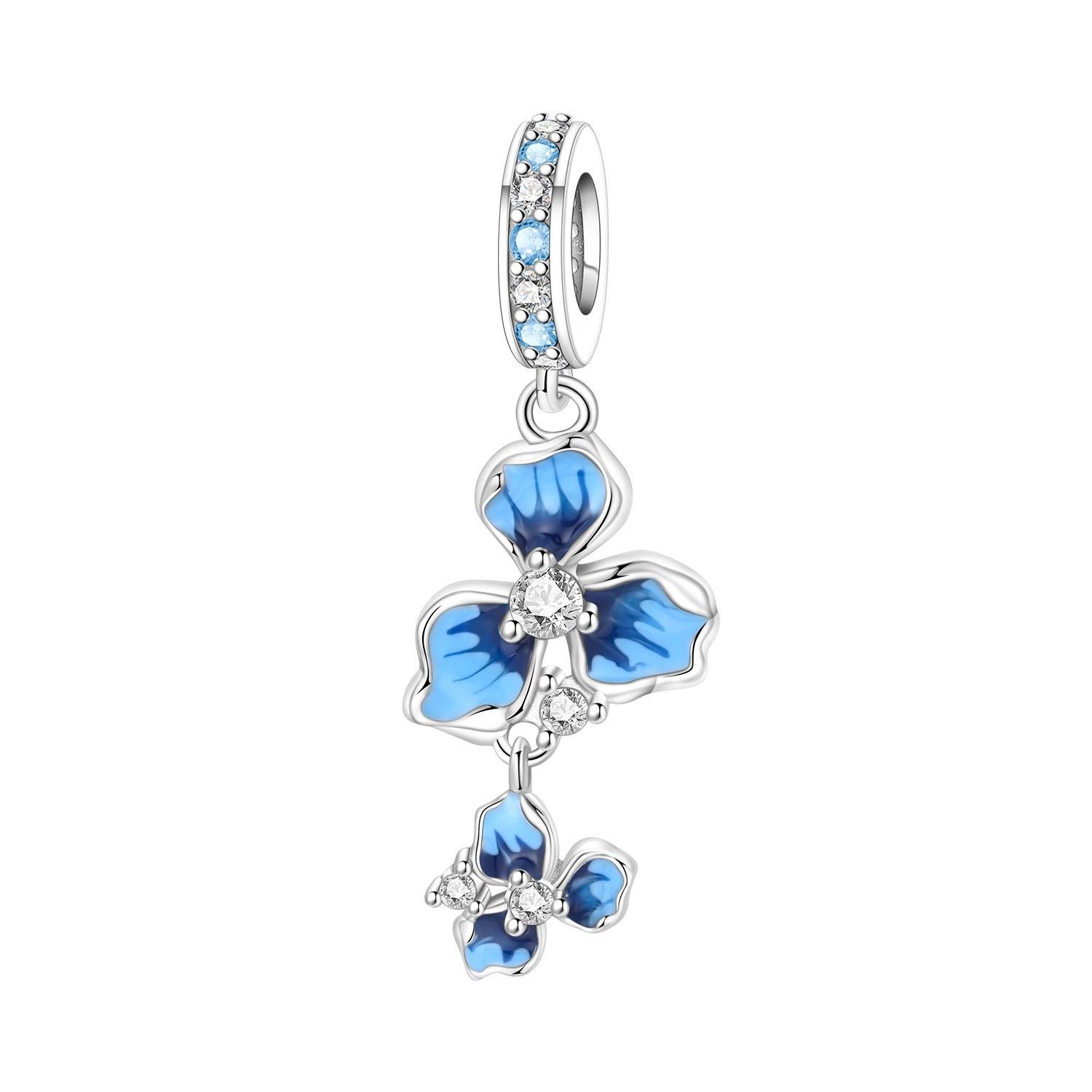 S925 Silver Charming Iris And Cherry Blossom Beaded Pendant Bracelet Necklace Jewelry Accessories