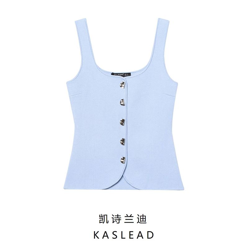 Kaslead New Arrival Women's Clothing Fashion Style Fashion Plain Stitch Tight Chest Round Neck Shoulder Strap Tops 5536038