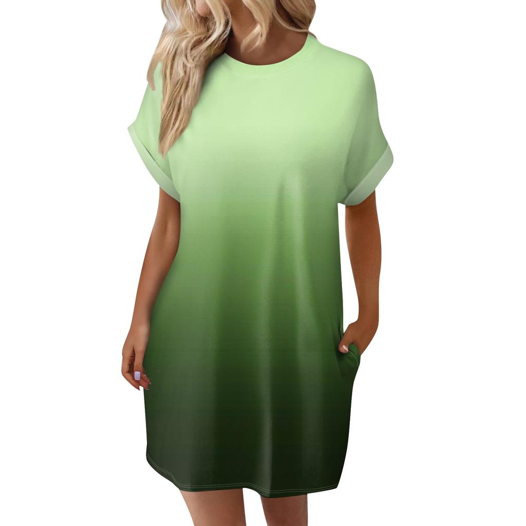 Damesmode Zomer Bedrukt Losse Korte Mouw Losvallende Middellange T-shirt Jurk