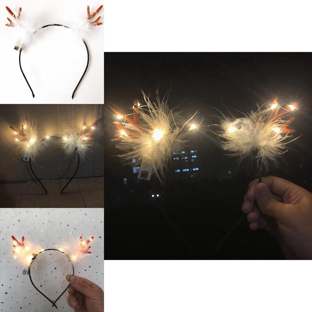Christmas Reindeer Antlers Headband For Women And Adults With Luminous Warm Light And Cute Design