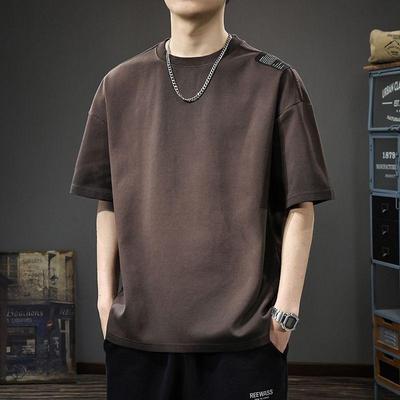 Sommergewaschener Minimalistischer Amerikanischer Vintage Lockerer Rundhals-Halbarm-T-Shirt für Herren