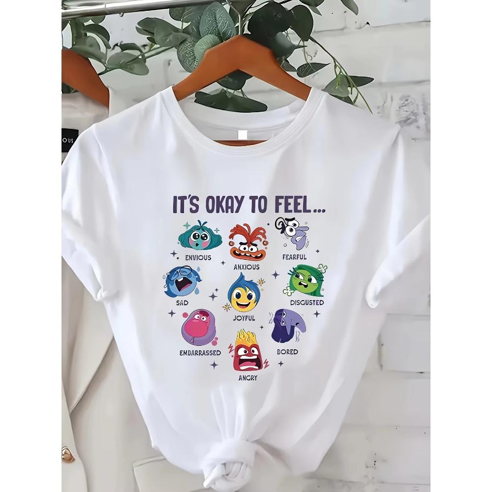 Inside Out 2 Printed Short Sleeve TShirt with Emotions Graphic Casual Womens Tshirt Comfortable Breathable Soft Cotton