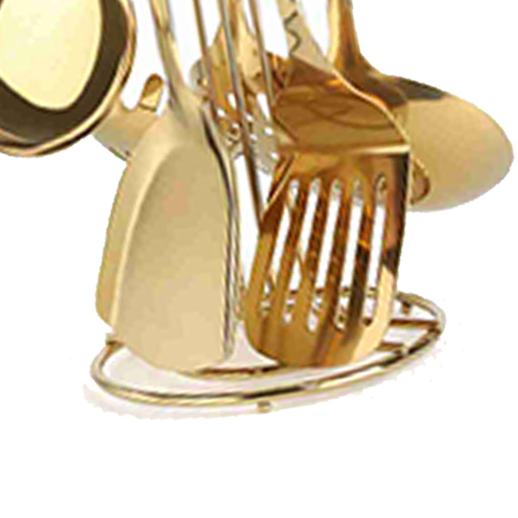 7PCS Stainless Steel Cooking Utensils Set Ceramic Handle Kitchen Spatulas Spoons Set Pink and Gold