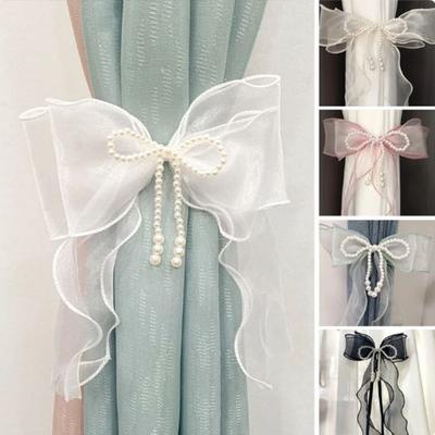 Easy To Use Pearl Bow Curtains Straps Pearl Bow Design Curtains Binding Rope Home Decor
