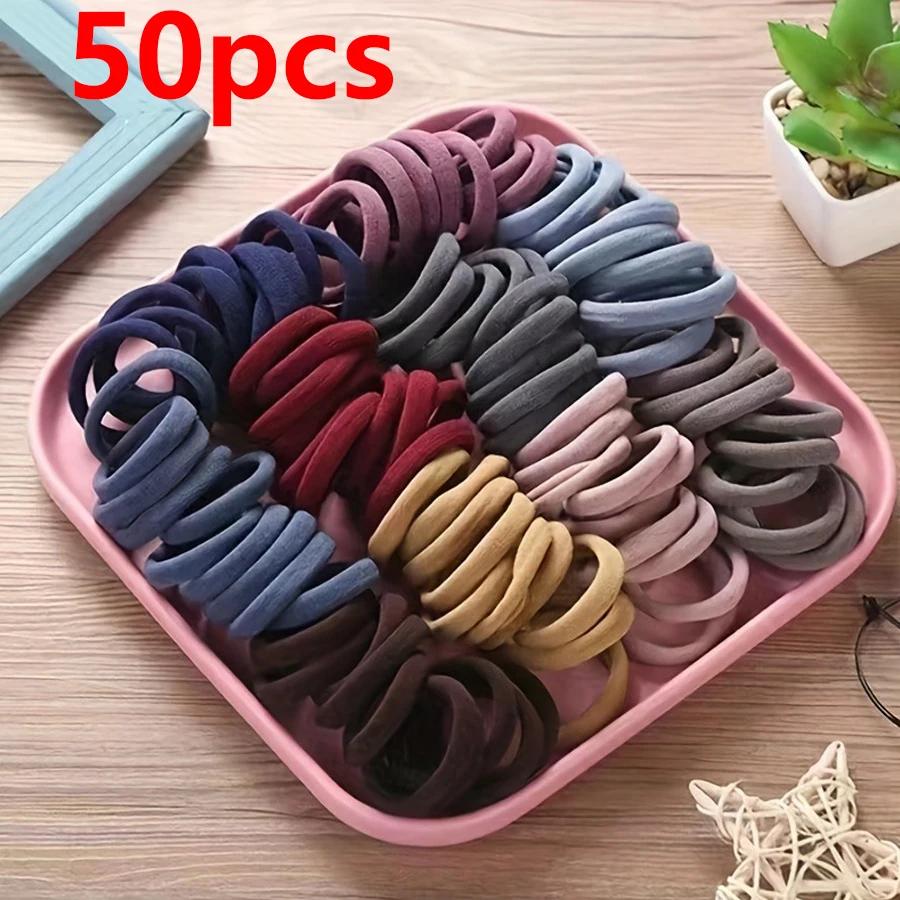 50 STUKS/Set Nieuwe Dames Meisjes Snoepkleuren Nylon Basic Scrunchie Haarband Paardenstaart Houder Haarelastiekjes Mode Haaraccessoires