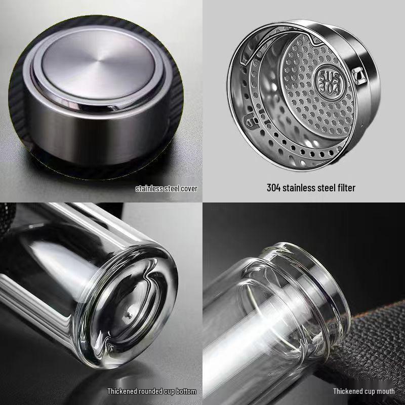 Custom Logo Double-Layer High Borosilicate Glass Cup with Engraved Screw Cap