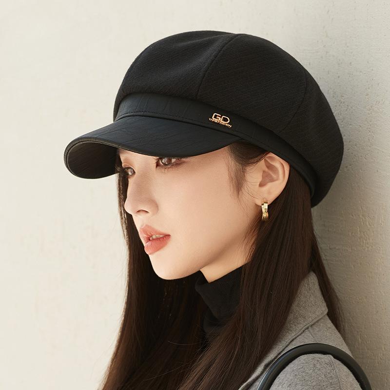Classic Belt Decor Wool Beret Hats Elegant Octagonal Newsboy Hat Painter Cap Vintage Solid Color Berets for Women Autumn & Winter