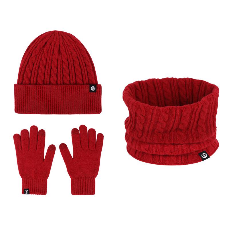 Self-heating German velvet scarf warm three-piece set winter warm cold ear protection knitted hat scarf gloves set