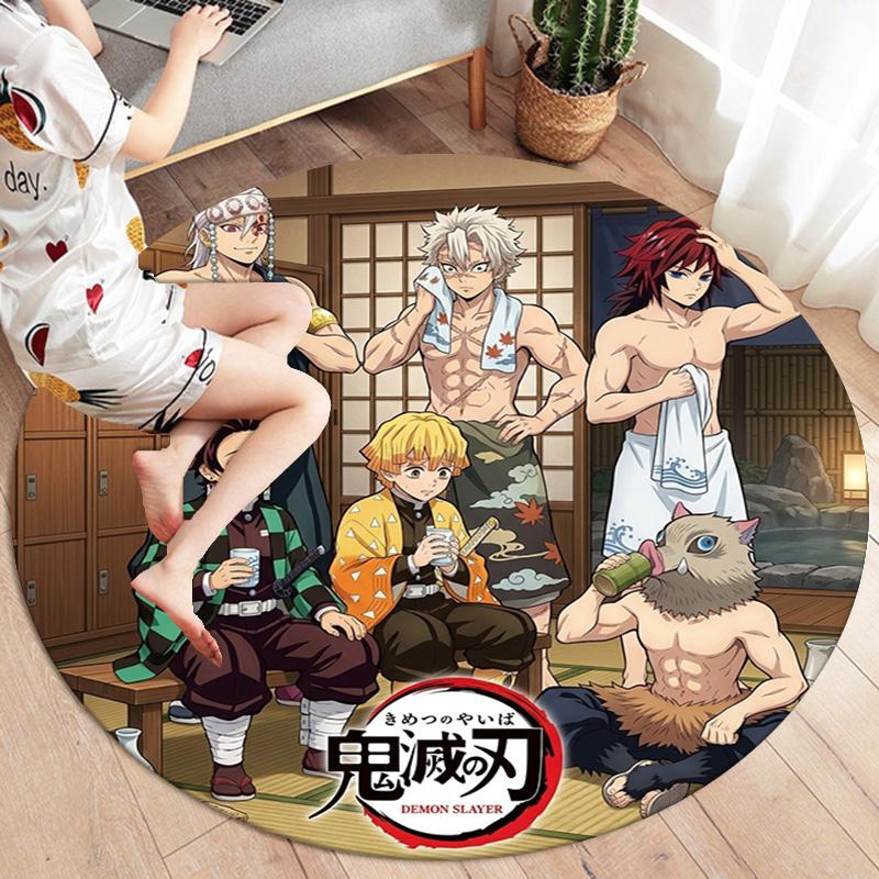 Demon Slayer Kimetsu No Yaiba Round Area Rug Carpet Rug For Living Room Bedroom Sofa Playroom Decor Nonslip Floor Mat