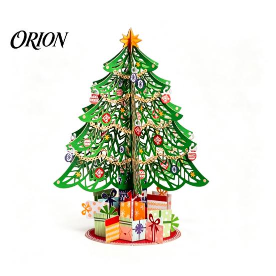 Exquisite Christmas Scene Decoration 3D Puzzle Paper Tree Decoration, Holiday Desktop Ornaments Small Tabletop with Star Topper And Gift Box for Home