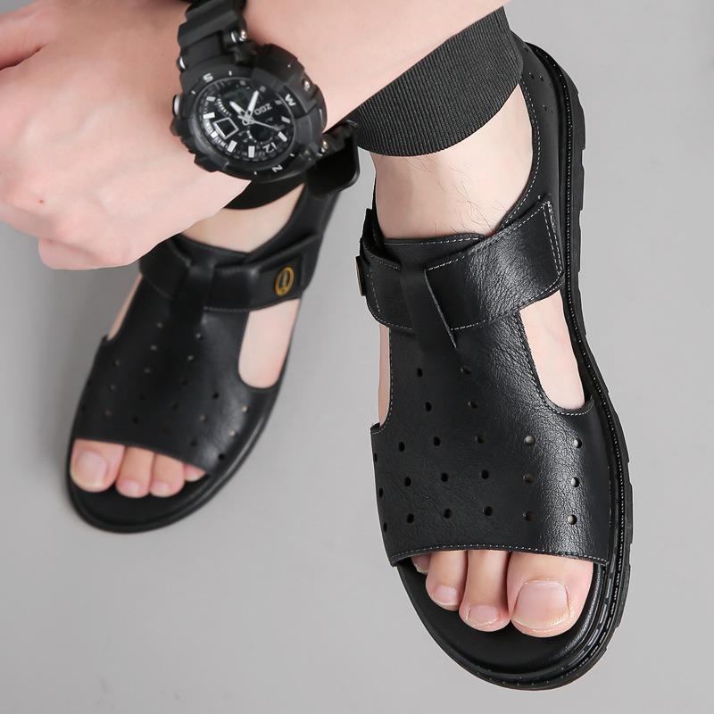 Fashion Summer Fashion Retro One-leg Roman Style Men's Sandals Designer New Hollow Soft Leather Outdoor Beach Sport Man Shoes