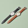 SWATCH SKIN IRONY series quartz movement simple brown tone fashionable luminous watch 43mm beige dial stainless steel case leather strap SS07S135