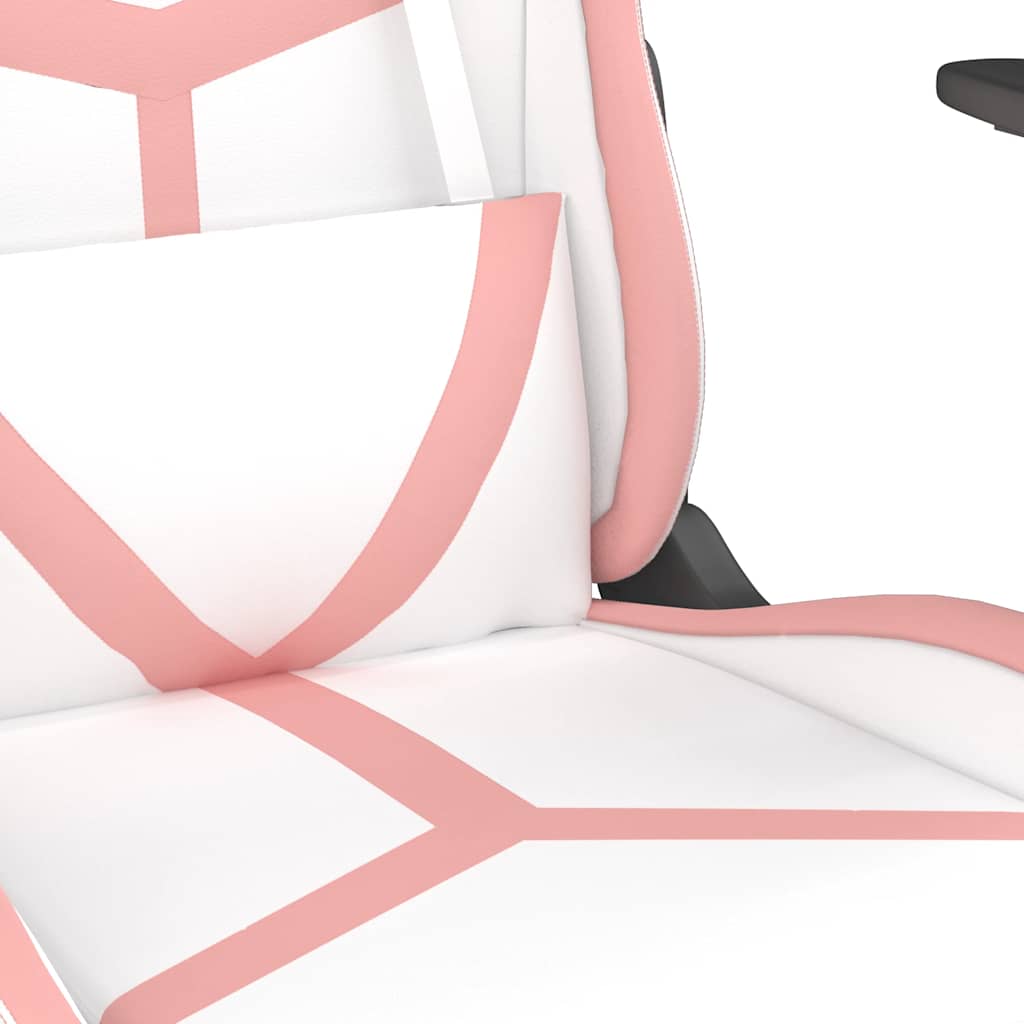 Gaming Chair with Massage Function White and Pink Faux Leather