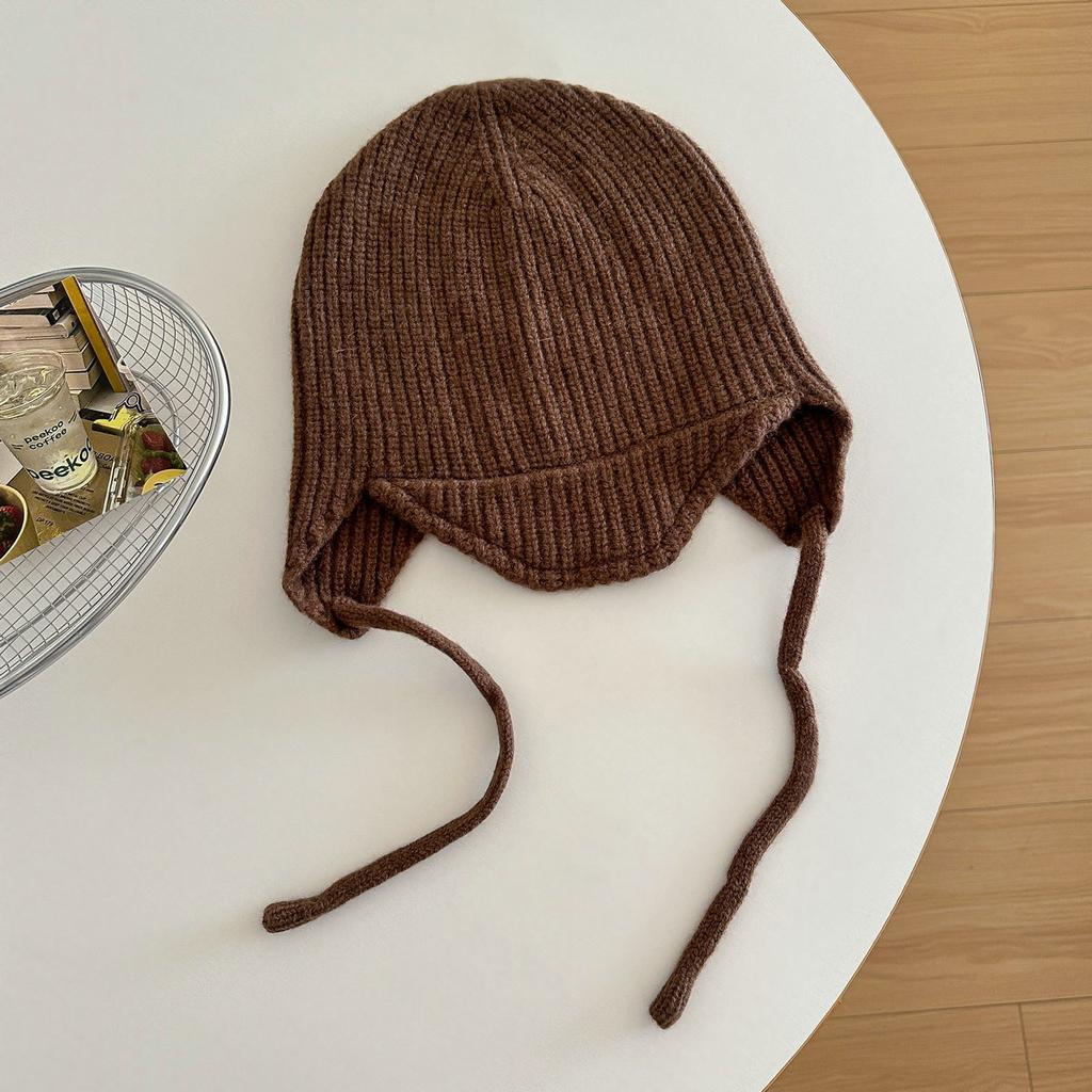 Balaclava Hat% WOOL Pure Wool Short Brim Ear Protector Knitted Hat Women's Autumn and Winter Wool Flight Hat