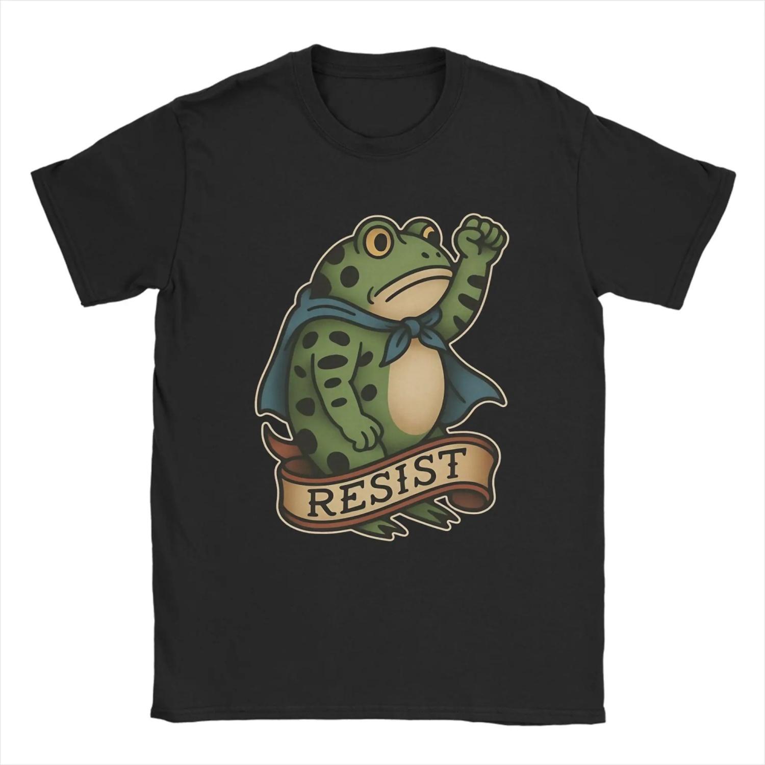 Streetwear T Shirt Summer Resist Frogs Against Fascism Trending T Shirts Cotton Tshirt for Y2K Classic Short Sleeve Top Tees S чёрный