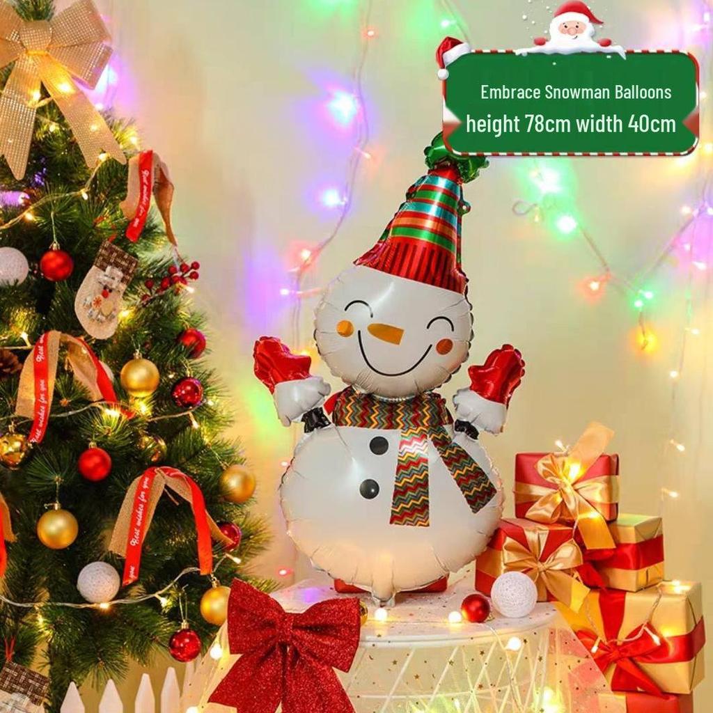 Santa Claus Christmas Decoration Balloons with Sticks and Small Gift Headbands for Kindergarten and Mall Scenes