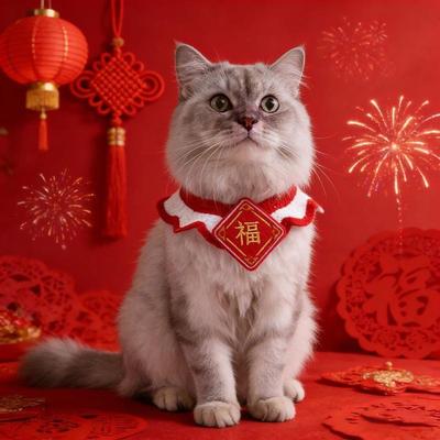 Cat Festive Embroidered Fabric Patch for New Year Dog Knitted Collar Pet New Year Scarf Accessory Cute Wet Towel
