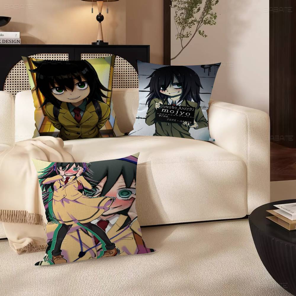 Anime Cartoon K-Kuroki T-Tomoko Cushion Cover Car Throw Pillow Case For Sofa Car Christmas Gift 40x40cm 45x45cm