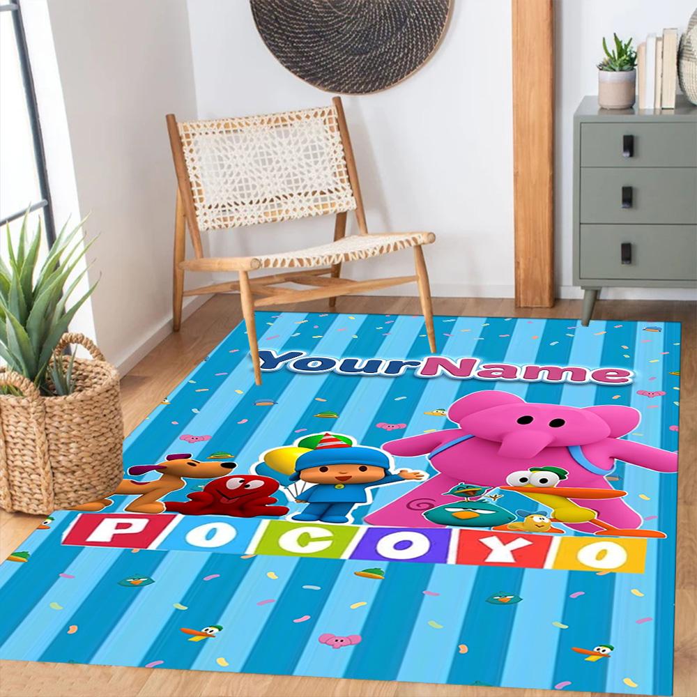 Alfombra de Piso Personalizada con Nombre de Pocoyó Alfombra de Oficina Adecuada para Comedor Salas de Juegos Cocina Entrada Alfombra Antideslizante Decoración de Oficina de Anime