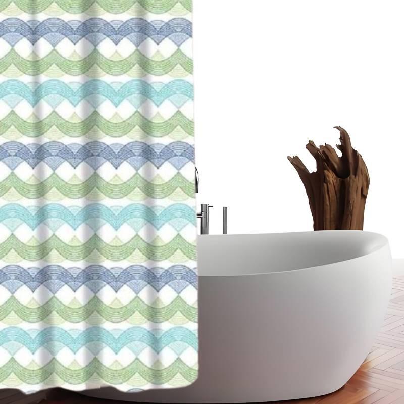 Wunderschön gestalteter Duschvorhang mit Seesternmuster, der für eine einfache Montage ohne Bohren angebracht werden kann.