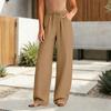 Women's Casual Relaxed Fit High-Waisted Belted Pocket Cotton-Linen Blend Trousers