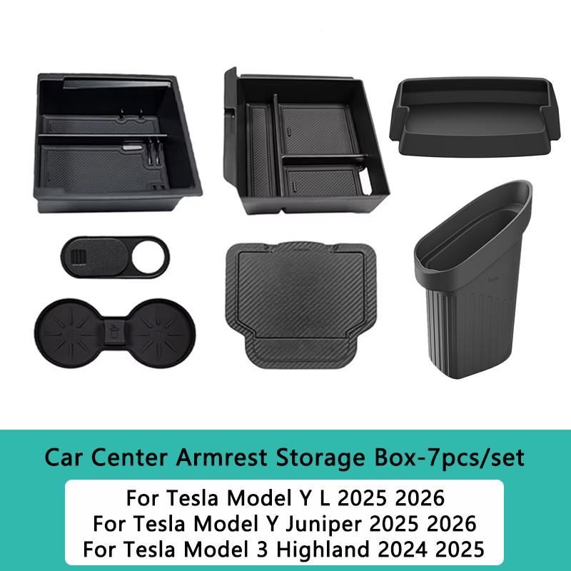 For Tesla Model Y juniper 2026 Storage Box Model 3 2025 Highland Center Console Armrest Storage Tray Cover Tidying Accessories