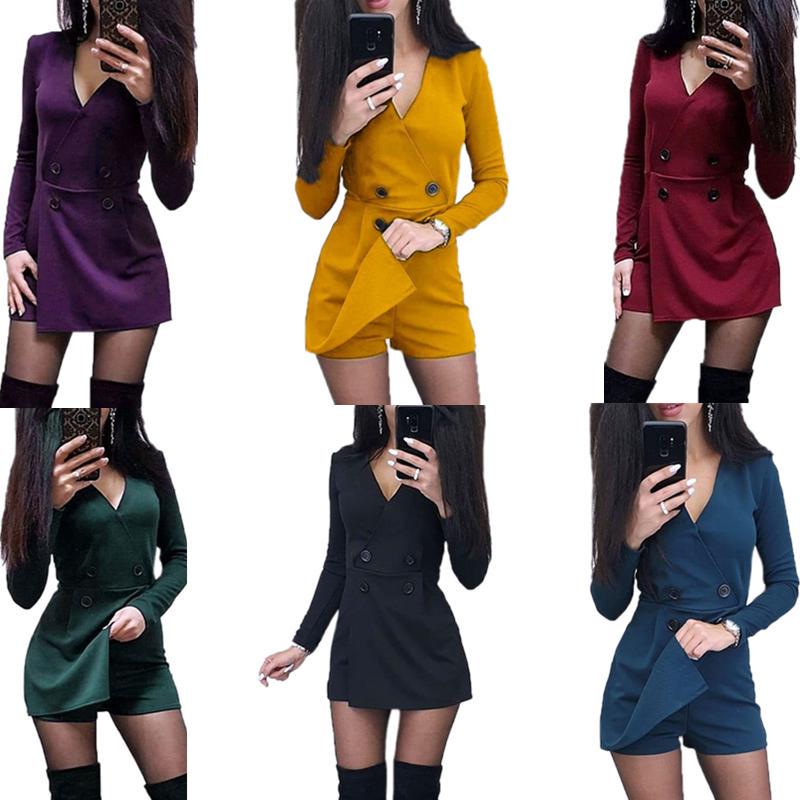 NEW Stylish Women/'s Short Sleeves Solid Backless Patchwork Bodycon Jumpsuit 2pcs