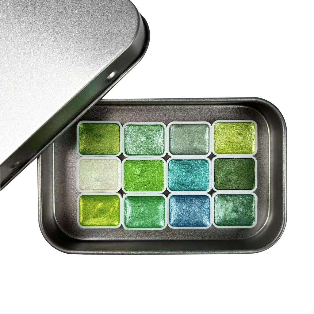 A Complete Set of Professional Watercolor Pigments Featuring 12 Colors of Solid Pearl Watercolor, Designed for Art, Special