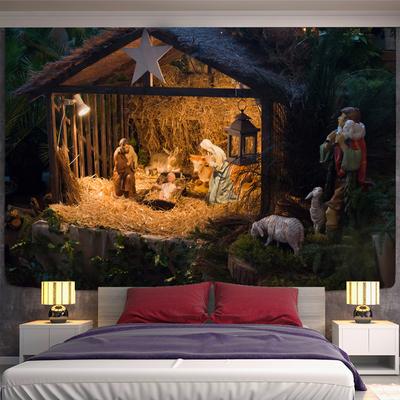 Cheminée de noël et neige tenture murale joyeux noël tapisserie pour la maison déco cadeau de noël impression tapisseries