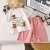 Girls Summer Fashion Cartoon Letter Print Loose Short Sleeve T Shirt Set Baby Casual Two Piece Outfit Kids Clothing