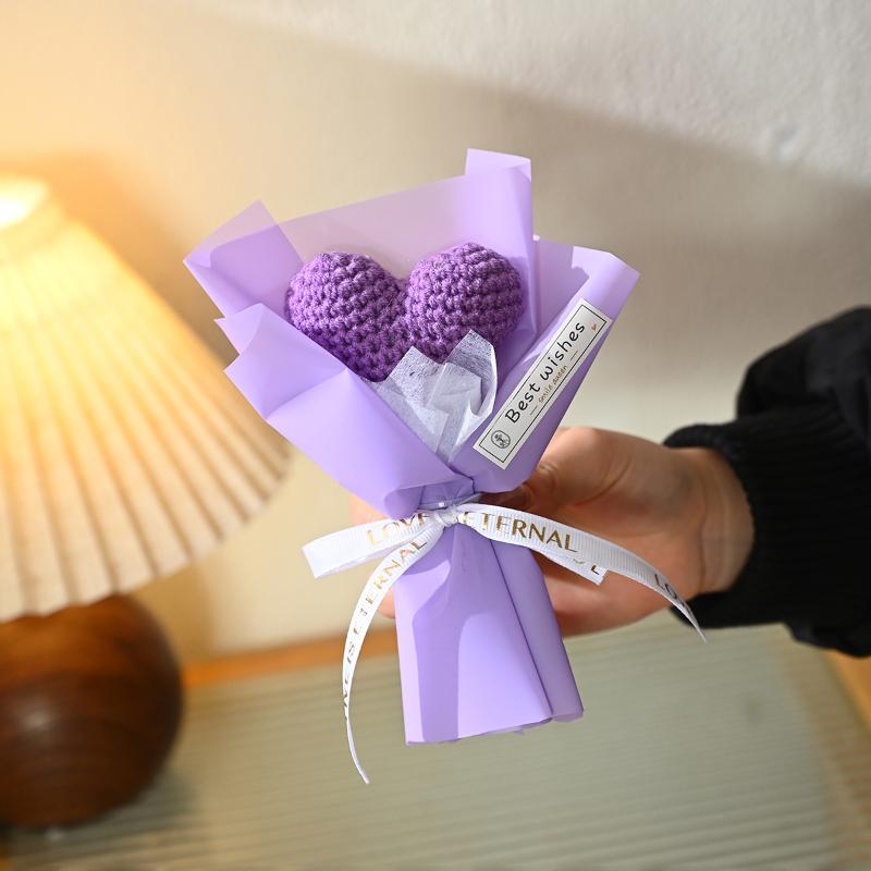 Mini Handmade Heart Bouquet Romantic Gift Yarn Flower Bouquet Crochet  Valentine's Day Mother's Day Desktop Decoration