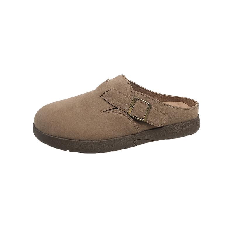 Leather Boken shoes women's 2025 spring new outer wear platform Boken bag head half tray lazy one pedal slippers