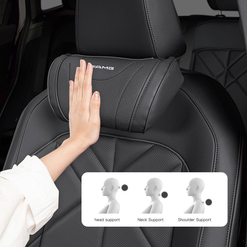 Car Headrest Neck Memory Foam Leather Headrest Accessories Car Hub Cap For Mercedes Benz AMG W214 W205 W204 W206 W213 W212 W211 DC1
