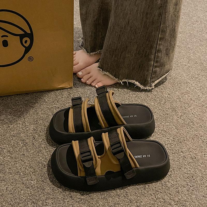 

Cool slippers women s summer wear 2025 new thick-soled casual non-slip pregnant women s beach sandals high-end one-word drag 35 хаки