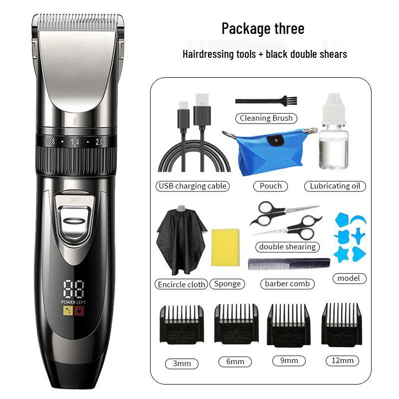 Rechargeable Professional LCD Hair Clipper Set with Digital Display for Salon and Bald Head Shaving