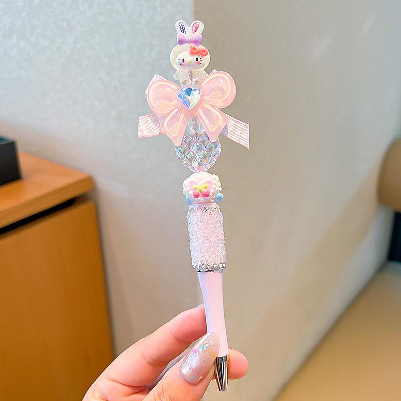 

Дитяча мультяшна ручка, що обертається, з блискучим діамантовим бантом, чорна, мила для дівчинки, ручка-кулькова з високим виглядом