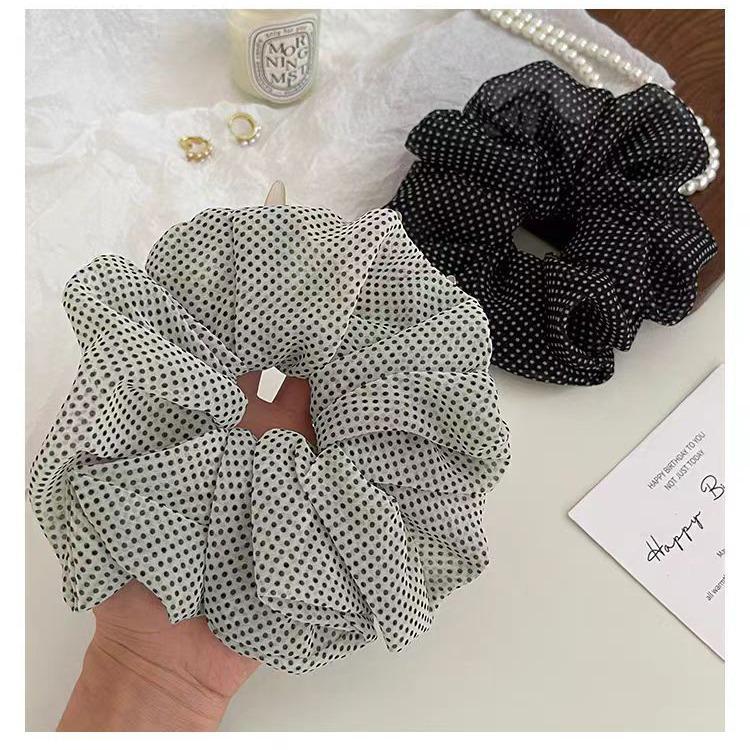 Elegant French Retro Polka Dot Sausage Hair Tie for Women - High Elasticity, Large Size, Durable Hair Accessory