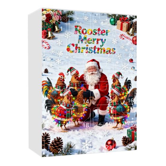 Christmas Chicken Advent Calendar 24-Day Countdown Box with Easy-Open Windows Multifunctional Holiday Decoration