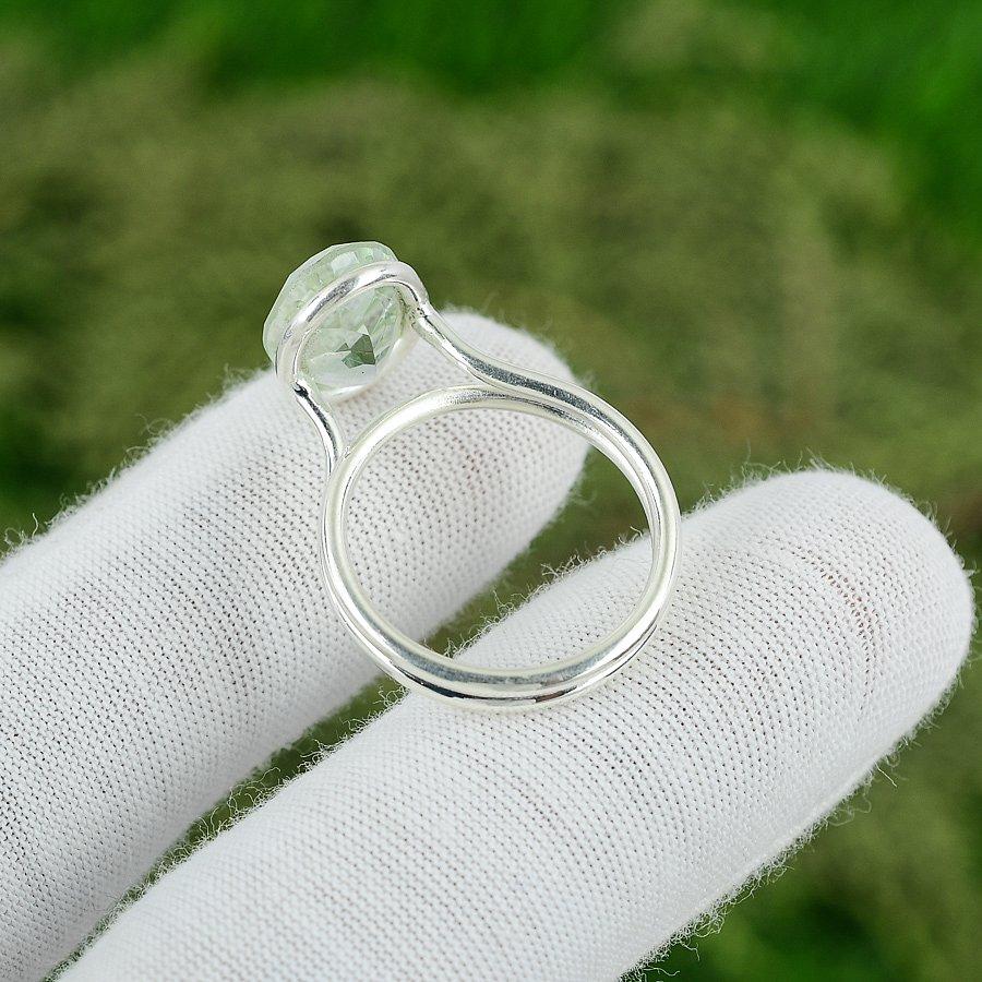 Oval Green Amethyst Gemstone 925 Sterling Silver Trendy Stackable Ring Jewelry
