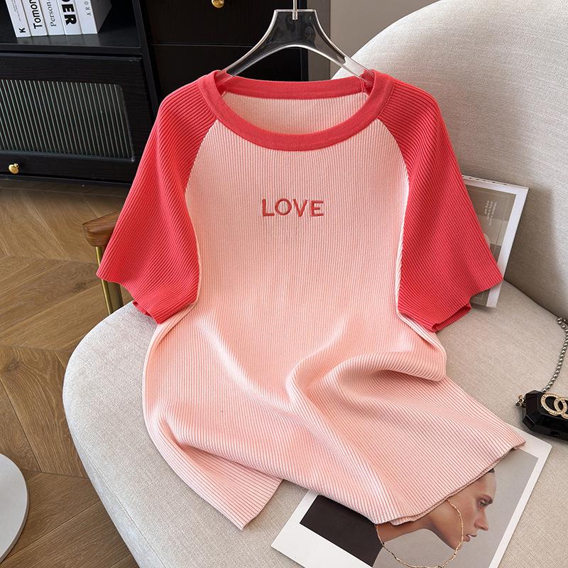 Plus Size Women s Summer Ice Silk Slimming Knit Top - Short Sleeve T-shirt 3XL